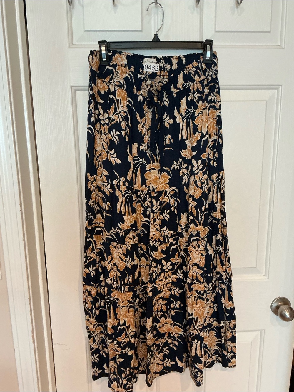 Wonderly Black Maxi Skirt with Tan Floral Print